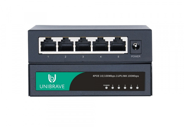 UB-SW-4F1F-48 out Base Неуправляемый коммутатор Unibrave с поддержкой PoE на 4 порта с внешним адаптером питания Фото UB-SW-4F1F-48 out Base Неуправляемый коммутатор Unibrave с поддержкой PoE на 4 порта с внешним адаптером питания Фото