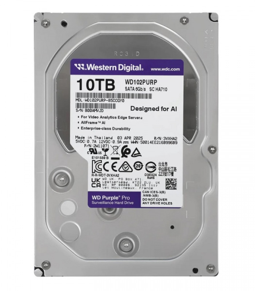 Жесткий диск 10ТБ WD Purple Pro HDD WD102PURP SATA III, 3.5