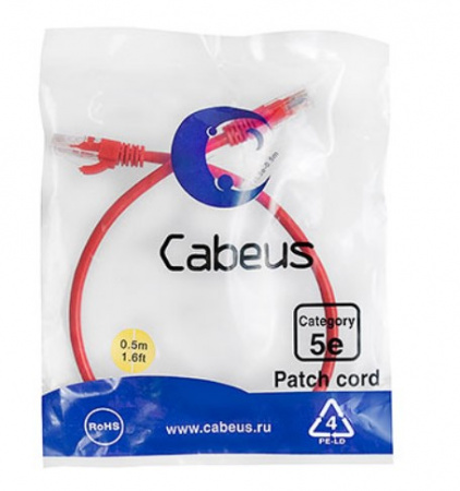 Cabeus PC-UTP-RJ45-Cat.5e-0.5m-RD Патч-корд U/UTP, категория 5е, 2xRJ45/8p8c, неэкранированный, красный Фото