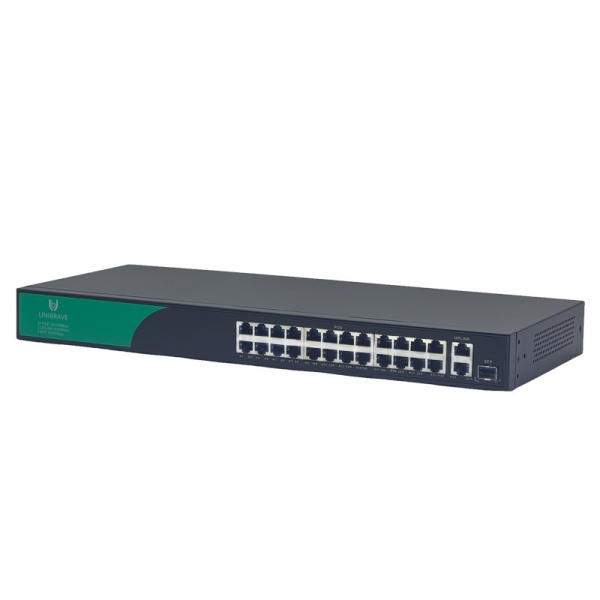 UB-SW-24F2G1SFP-300 Base Неуправляемый коммутатор Unibrave с поддержкой PoE на 24 порта, 2 Uplink 1000 Мбит/c и 1 SFP (300 Вт) Фото UB-SW-24F2G1SFP-300 Base Неуправляемый коммутатор Unibrave с поддержкой PoE на 24 порта, 2 Uplink 1000 Мбит/c и 1 SFP (300 Вт) Фото