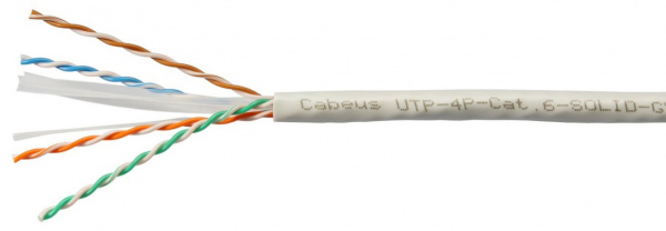 Cabeus UTP-4P-Cat.6-SOLID-GY Кабель витая пара UTP (U/UTP), категория 6, 4 пары 0,57мм (23 AWG), одножильный, серый (305 м) Фото