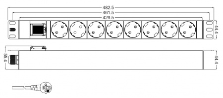 Hyperline SHT19-8SH-S-2.5EU Блок розеток для 19
