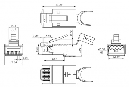 Hyperline PLUG-8P8C-UV-C6-TW-SH-10 Разъем RJ-45(8P8C) под витую пару, категория 6/6A (10 шт) Фото