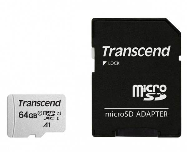 Карта памяти 64GB MicroSD UHS-I U1 Transcend 300S 100МБ/с Class 10 + SD адаптер Фото