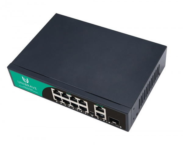 UB-SW-8F2G1SFP-120 Base Неуправляемый коммутатор Unibrave с поддержкой PoE на 8 портов, 2 Uplink 1000 Мбит/с, 1 SFP Фото UB-SW-8F2G1SFP-120 Base Неуправляемый коммутатор Unibrave с поддержкой PoE на 8 портов, 2 Uplink 1000 Мбит/с, 1 SFP Фото