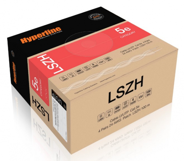 Кабель витая пара Hyperline Cat5e U/UTP, UUTP4-C5E-P24-IN-LSZH-BK-100, (100 м) неэкранированная Фото Кабель витая пара Hyperline Cat5e U/UTP, UUTP4-C5E-P24-IN-LSZH-BK-100, (100 м) неэкранированная Фото