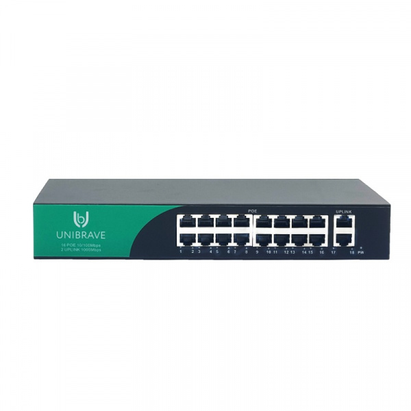 UB-SW-16F2G-200 Base Неуправляемый коммутатор Unibrave с поддержкой PoE на 16 портов и 2 Uplink 1000 Мбит/c Фото UB-SW-16F2G-200 Base Неуправляемый коммутатор Unibrave с поддержкой PoE на 16 портов и 2 Uplink 1000 Мбит/c Фото