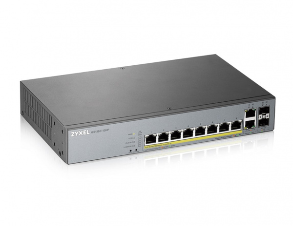 L2 коммутатор PoE+ для IP-видеокамер Zyxel GS1350-12HP, 10xGE (8xPoE+), 2xSFP, бюджет PoE 130 Вт, да Фото