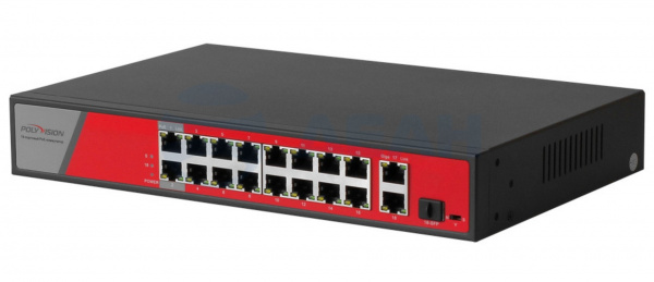 Polyvision PND-16P-2G1F-BT2 (300W)  18-портовый неуправляемый PoE-коммутатор Фото Polyvision PND-16P-2G1F-BT2 (300W)  18-портовый неуправляемый PoE-коммутатор Фото