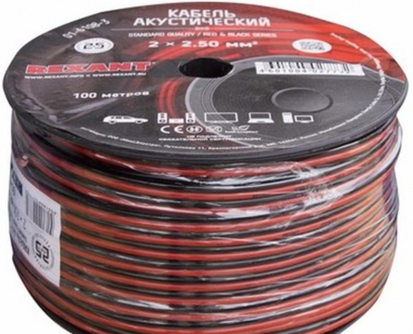 Кабель акустический ШВПМ REXANT 2х2,50 мм², красно-черный, бухта 100 м Фото