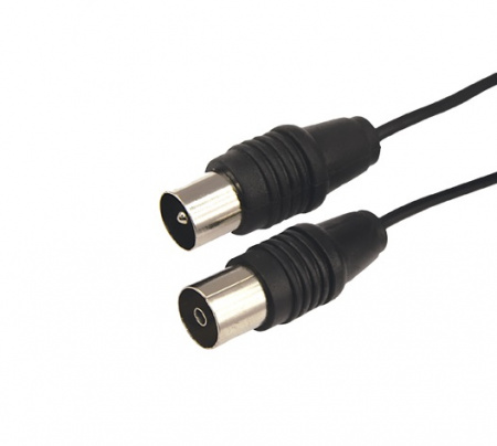 ВЧ кабель, ТВ гнездо - ТВ штекер, длина 1,5 метра, чeрный REXANT Фото