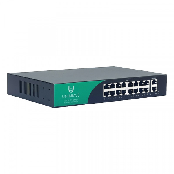 UB-SW-16F2G-200 Base Неуправляемый коммутатор Unibrave с поддержкой PoE на 16 портов и 2 Uplink 1000 Мбит/c Фото UB-SW-16F2G-200 Base Неуправляемый коммутатор Unibrave с поддержкой PoE на 16 портов и 2 Uplink 1000 Мбит/c Фото