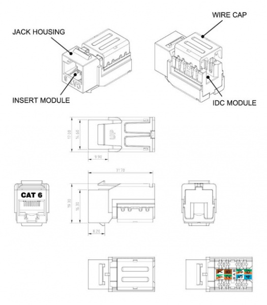 Hyperline KJNE-8P8C-C6-90-WH Вставка Keystone Jack RJ-45(8P8C), категория 6 Фото