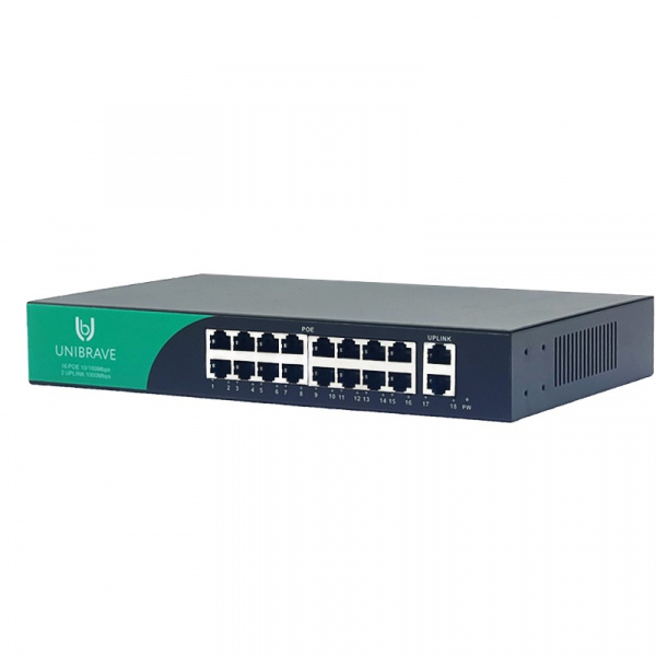 UB-SW-16F2G-200 Base Неуправляемый коммутатор Unibrave с поддержкой PoE на 16 портов и 2 Uplink 1000 Мбит/c Фото UB-SW-16F2G-200 Base Неуправляемый коммутатор Unibrave с поддержкой PoE на 16 портов и 2 Uplink 1000 Мбит/c Фото