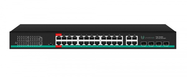 UB-SW-24F4G4SFP-400 Pro Неуправляемый коммутатор Unibrave с поддержкой PoE на 24 порта, 4Uplink и 4SFP-портами (400 Вт) Фото UB-SW-24F4G4SFP-400 Pro Неуправляемый коммутатор Unibrave с поддержкой PoE на 24 порта, 4Uplink и 4SFP-портами (400 Вт) Фото