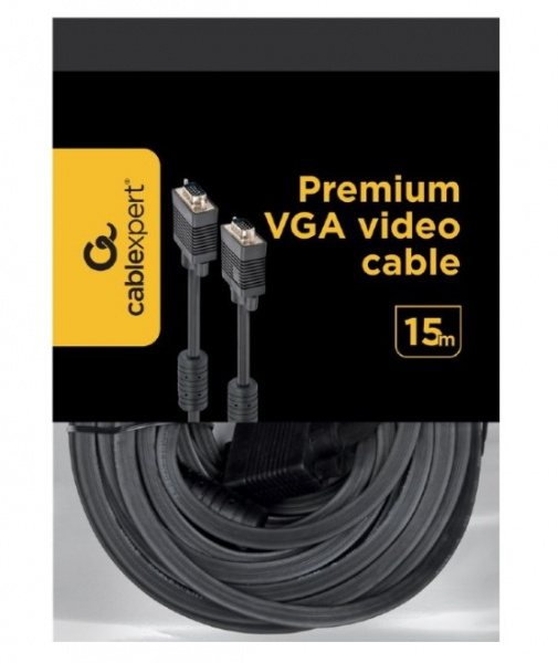 Кабель VGA Premium Cablexpert, 15M/15M, 15м, черный, двойной экран Фото